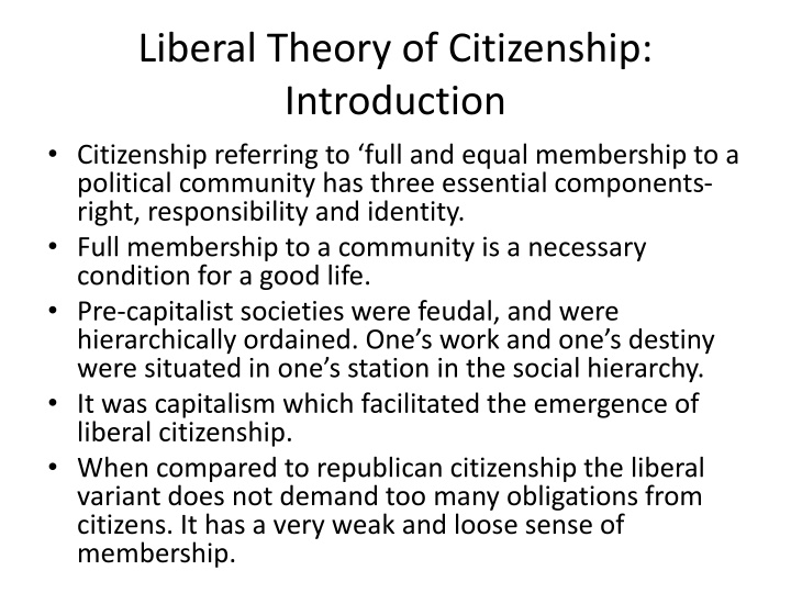 Evolution of Liberal Citizenship Theory