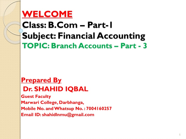 Branch Accounting Overview and Entries