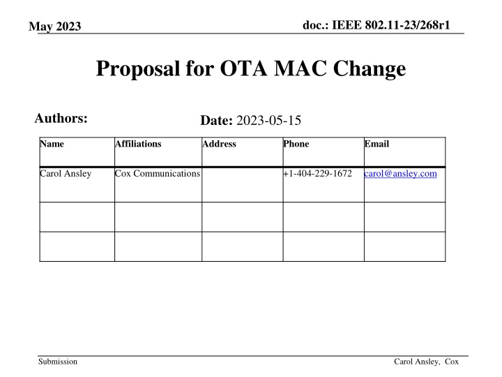 Proposal for OTA MAC Change in IEEE 802.11-23/268r1