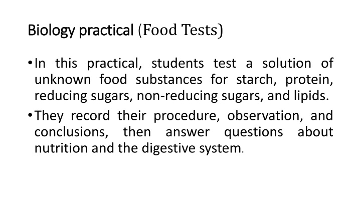 Food Tests in Biology Practical