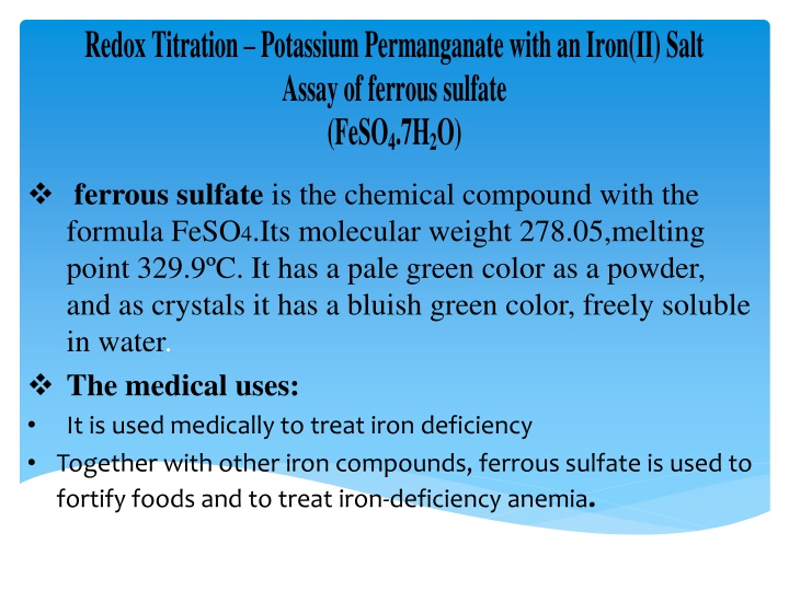Redox Titration: Potassium Permanganate with Iron(II) Salt Assay