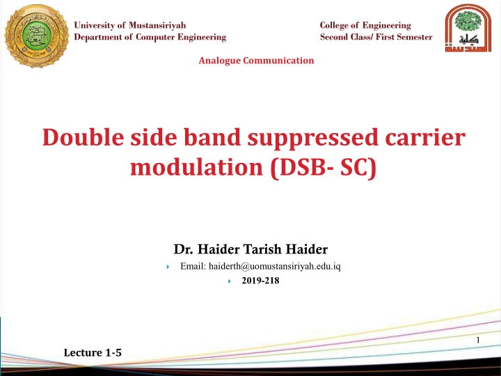 Analogue Communication: DSB-SC Modulation in Computer Engineering