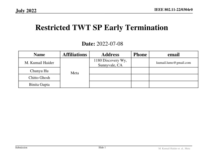 Enhancements for TWT SP Early Termination in IEEE 802.11-22/0304r0