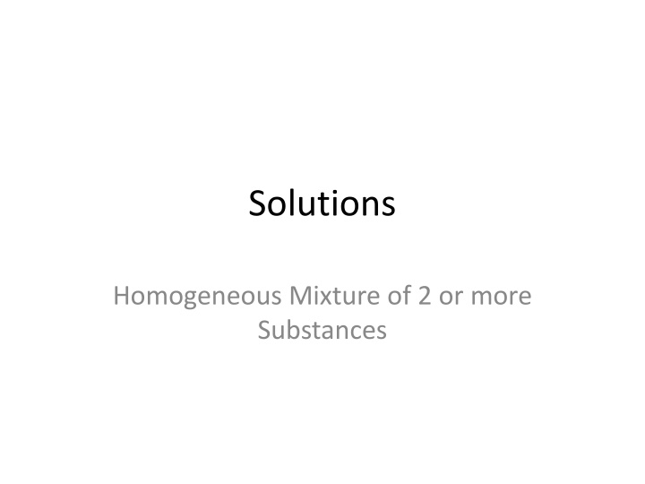 Solutions and Concentration Units
