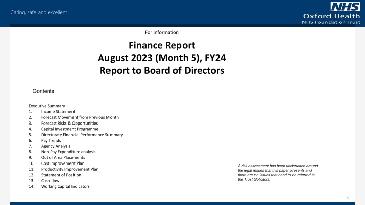 Caring, Safe and Excellent Financial Report August 2023
