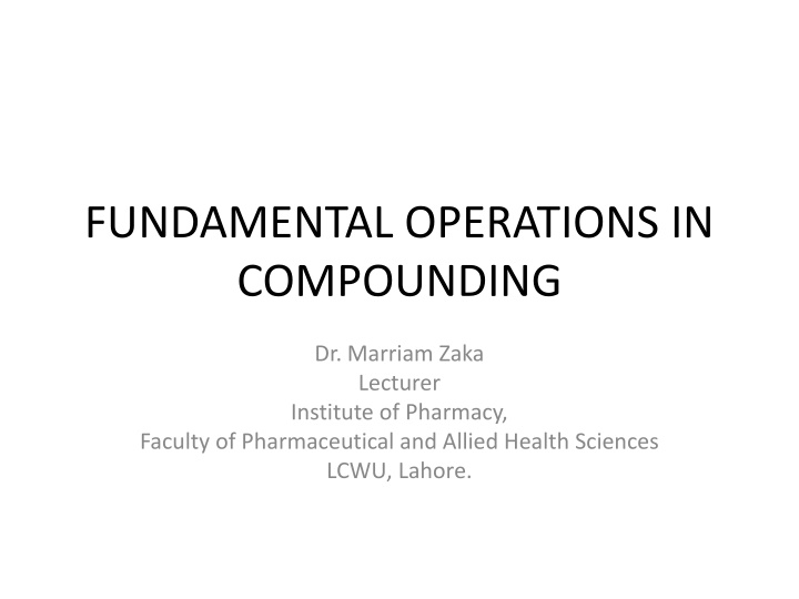 Fundamental Operations in Compounding: Weighing Techniques in Pharmacy