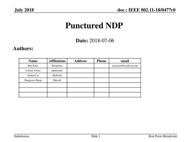 IEEE 802.11-18/0477r0 Punctured NDP Proposal