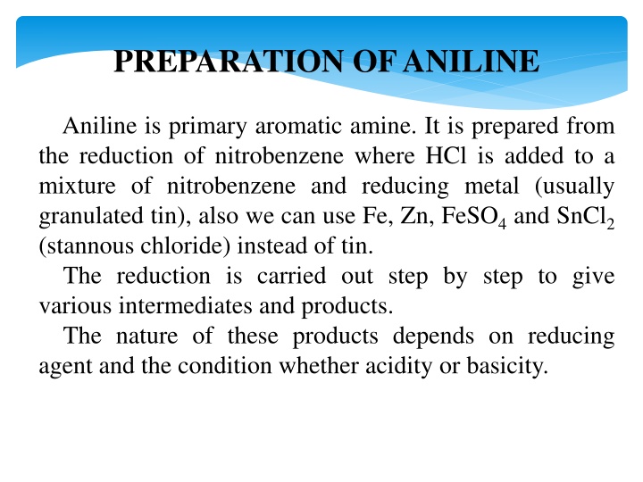 Preparation of Aniline from Nitrobenzene Reduction