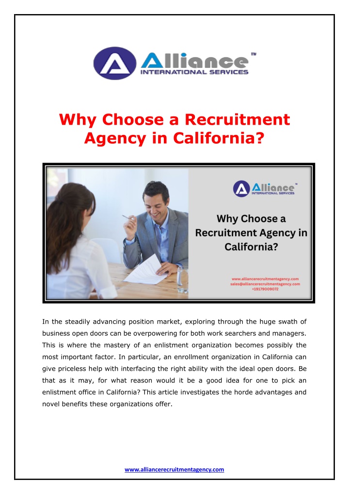why choose a recruitment agency in california n.w