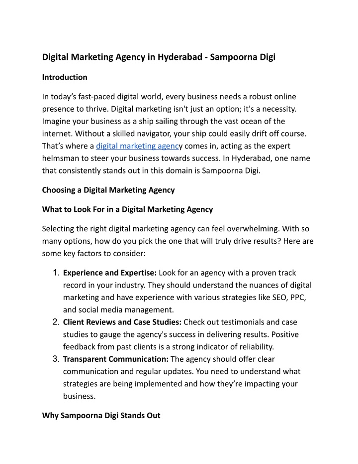 digital marketing agency in hyderabad sampoorna n.w
