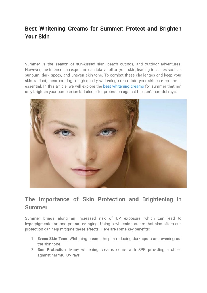 best whitening creams for summer protect n.w
