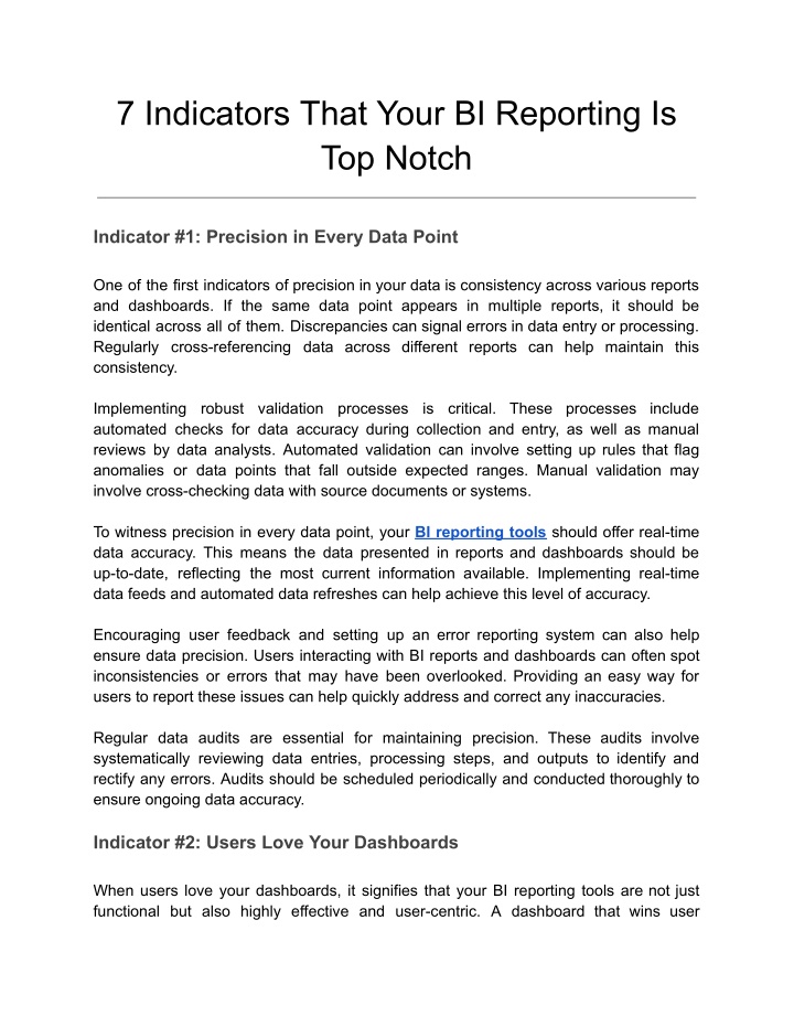 7 indicators that your bi reporting is top notch n.w