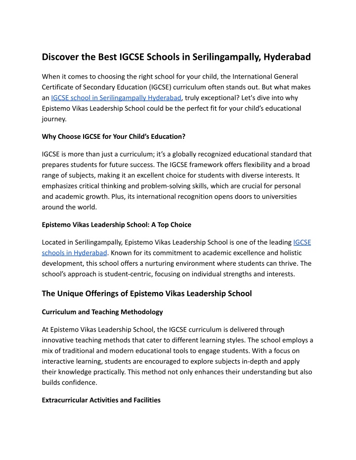 discover the best igcse schools n.w