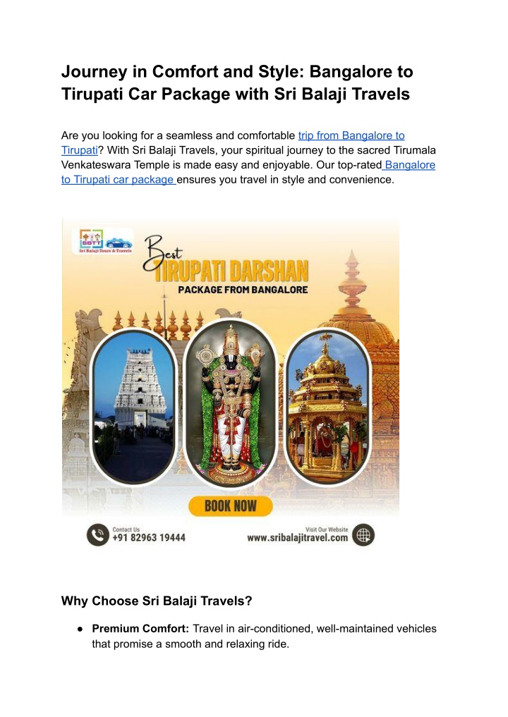 journey in comfort and style bangalore n.w