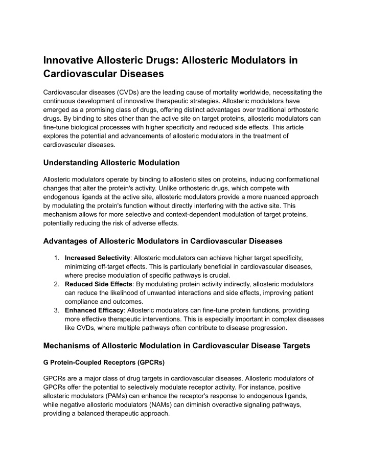 innovative allosteric drugs allosteric modulators n.w