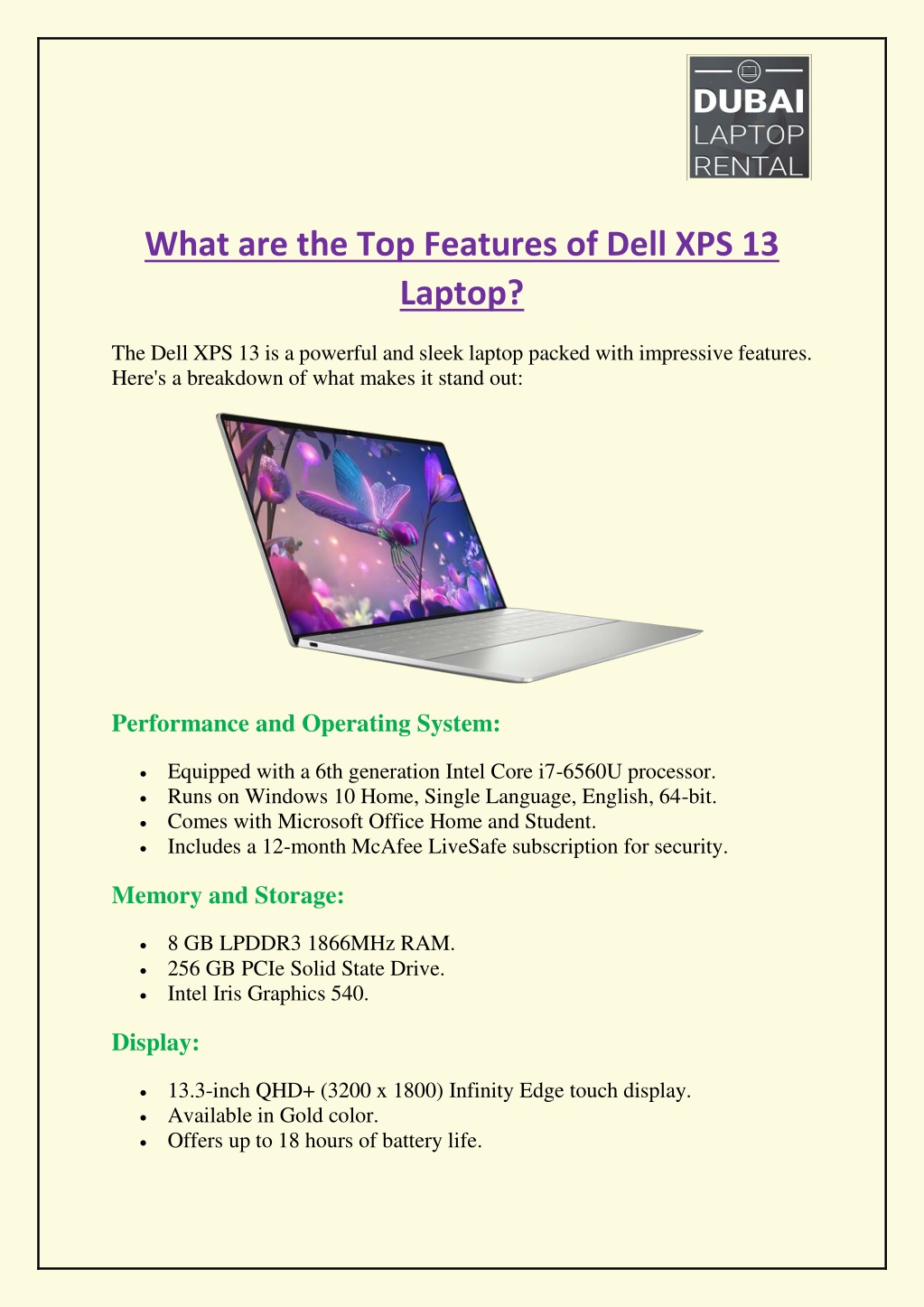 what are the top features of dell xps 13 laptop l.w