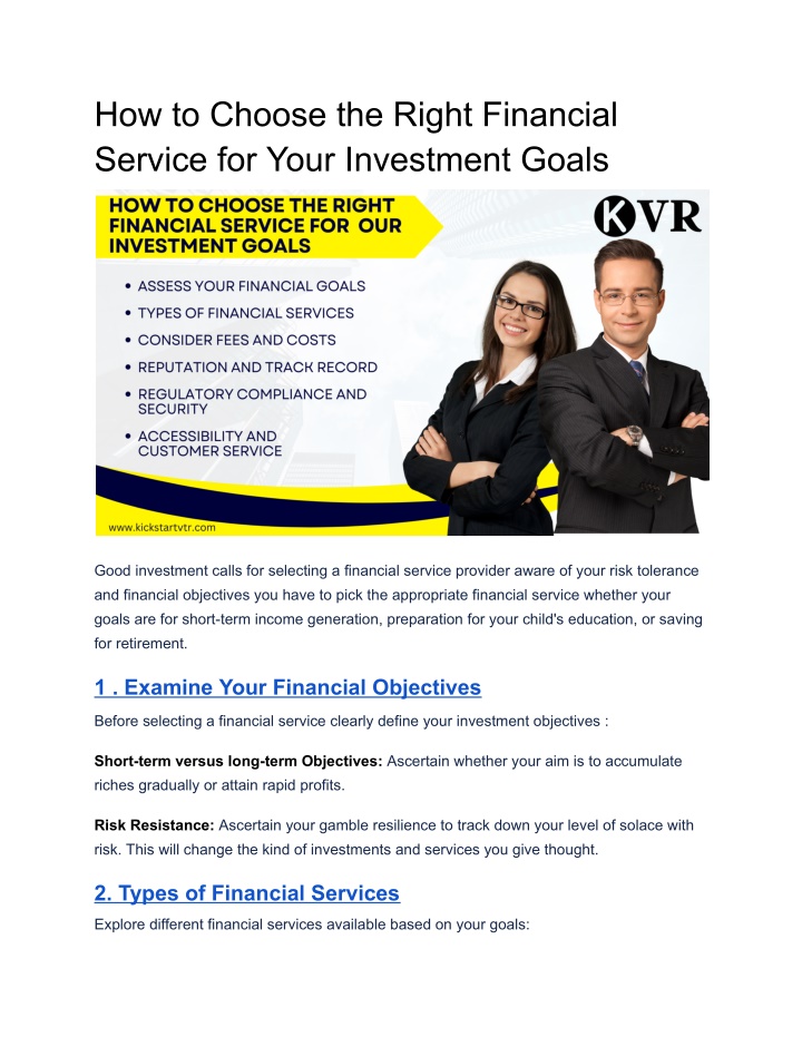 how to choose the right financial service n.w