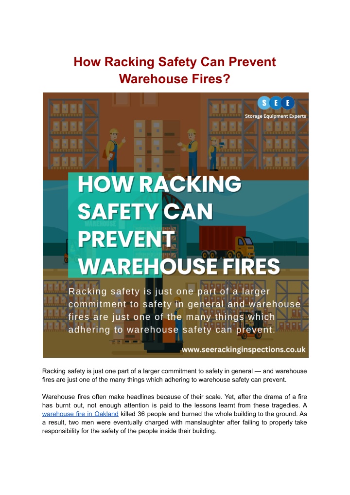 how racking safety can prevent warehouse fires n.w