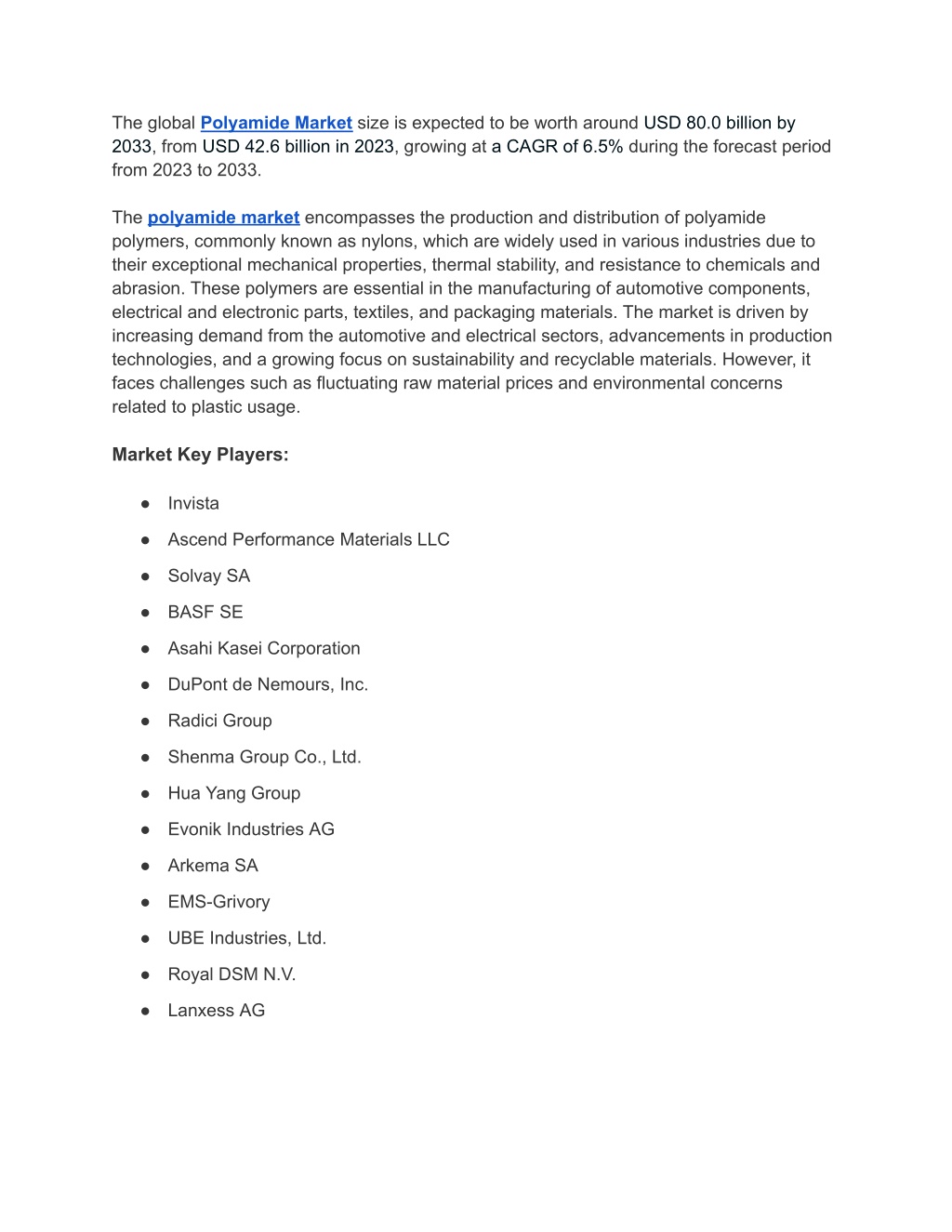 the global polyamide market size is expected l.w