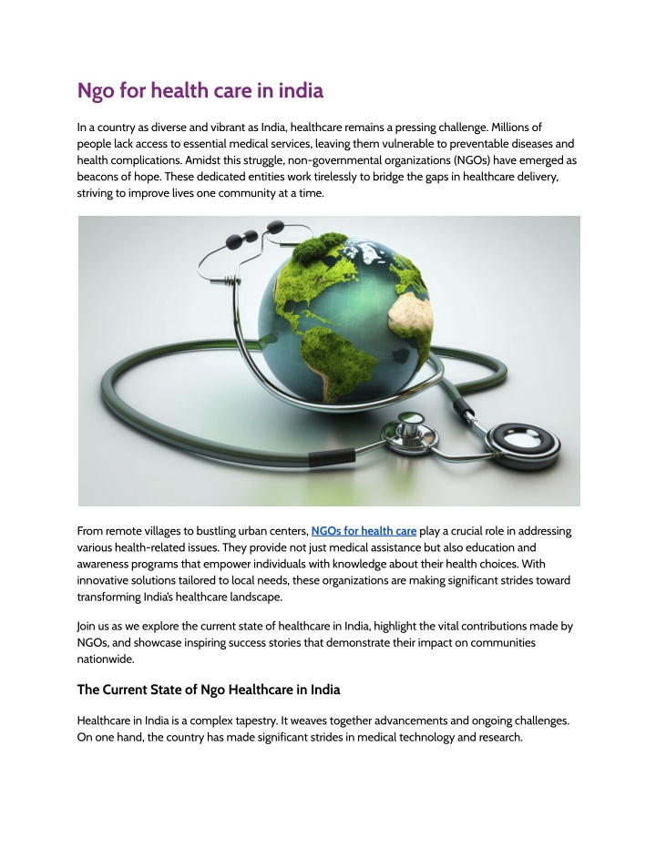 ngo for health care in india n.w