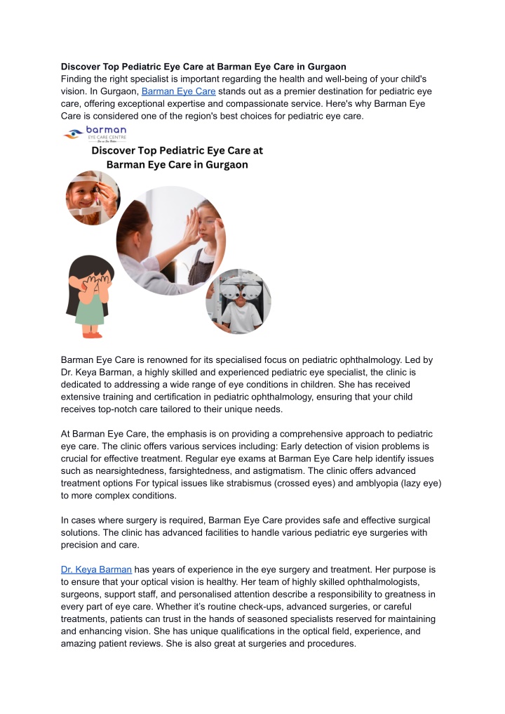 discover top pediatric eye care at barman n.w