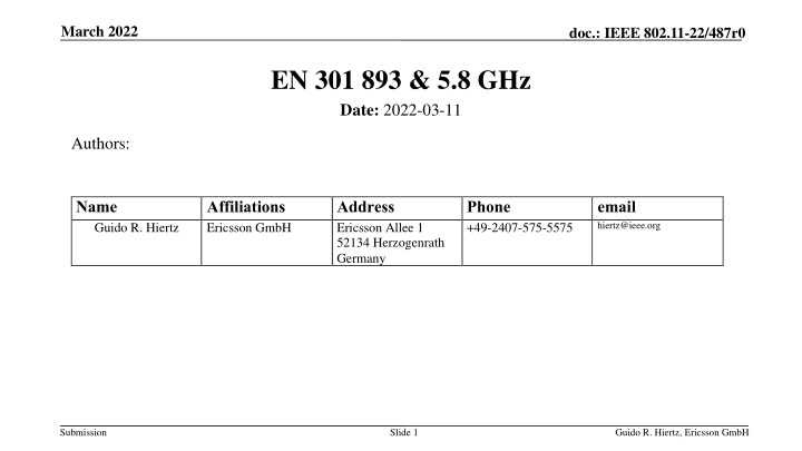 Overview of IEEE 802.11-22/487r0 and EN 301.893 Harmonized Standard