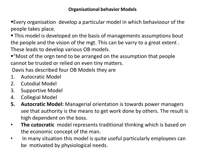 Organisational Behavior Models and Perception Process