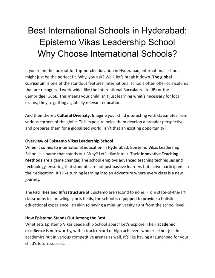 best international schools in hyderabad epistemo n.w