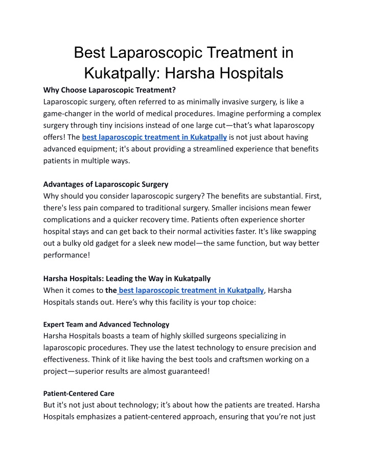 best laparoscopic treatment in kukatpally harsha n.w