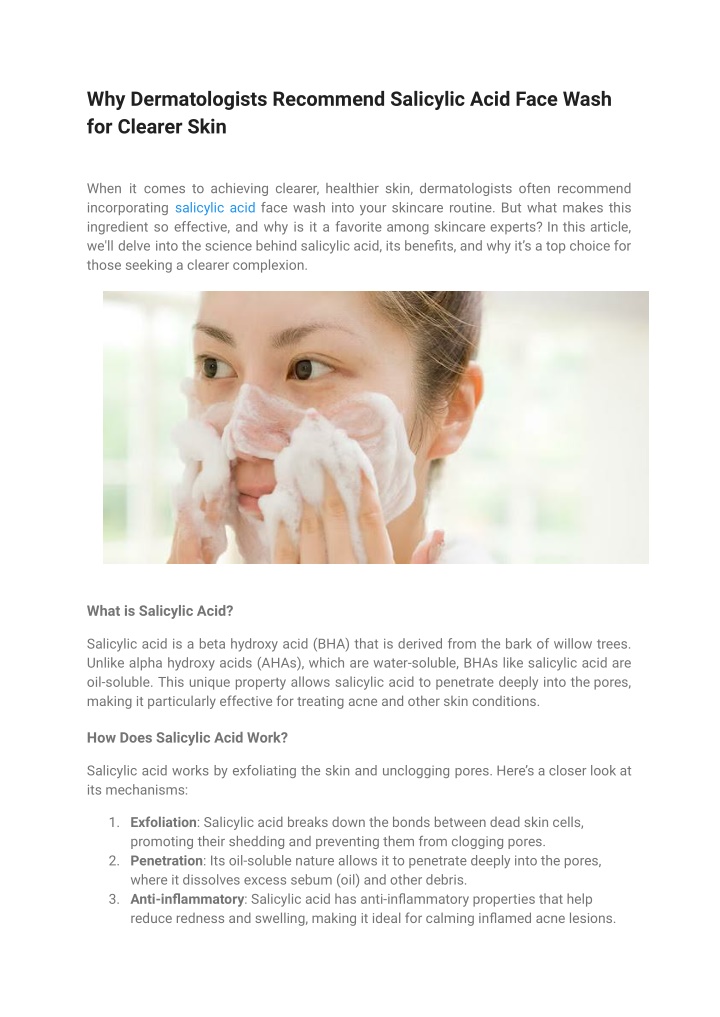 why dermatologists recommend salicylic acid face n.w