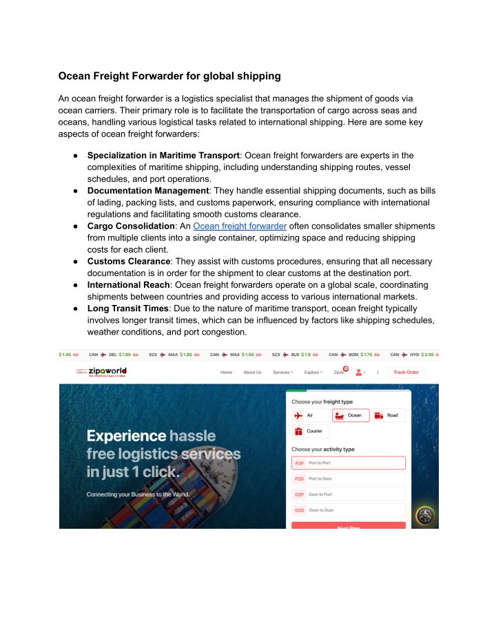 ocean freight forwarder for global shipping n.w