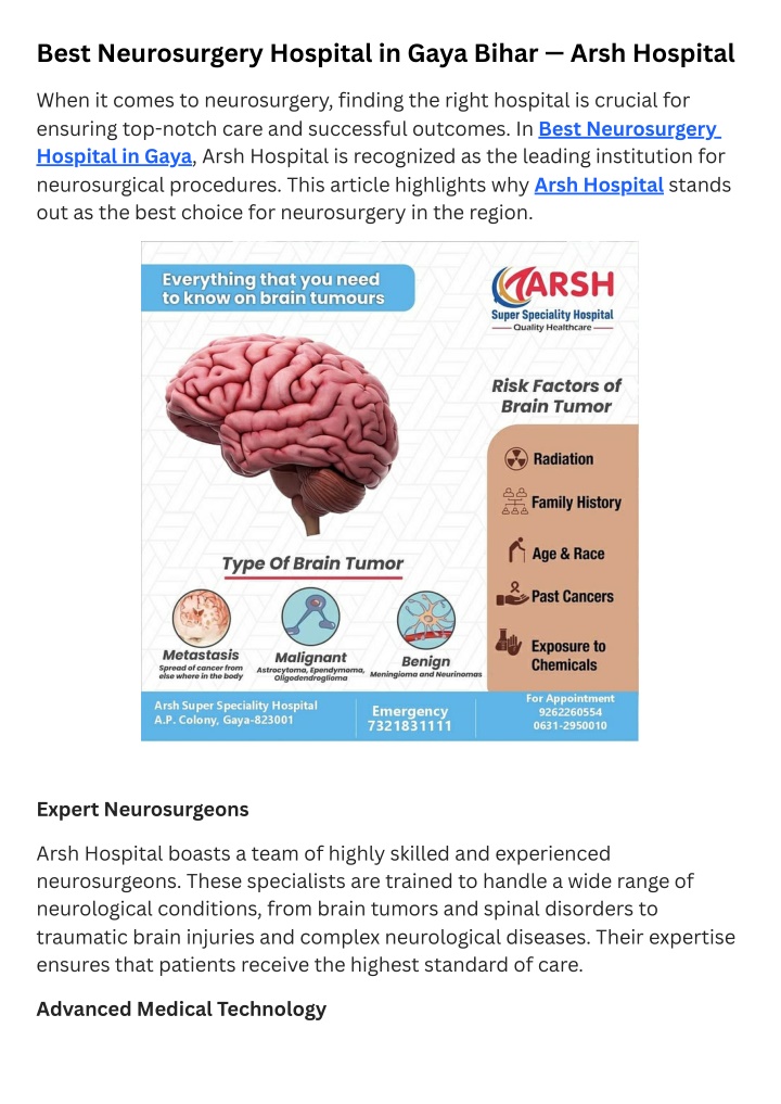 best neurosurgery hospital in gaya bihar arsh n.w
