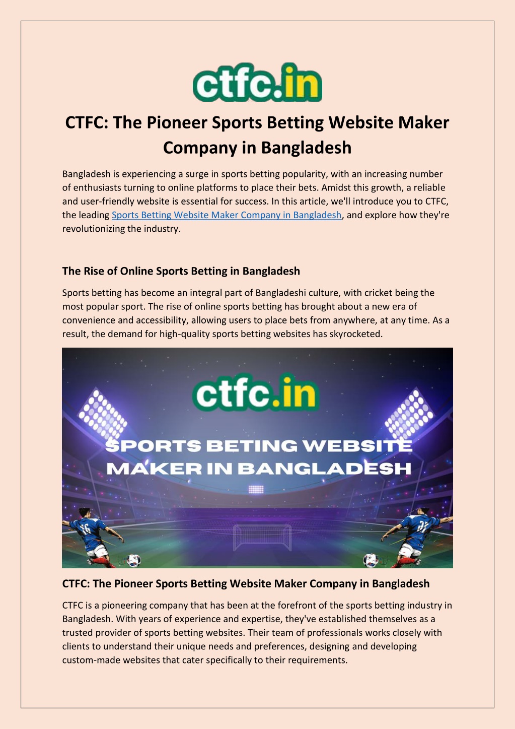 ctfc the pioneer sports betting website maker l.w