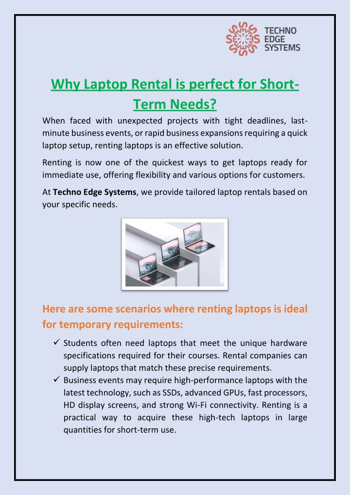 why laptop rental is perfect for short term needs n.w