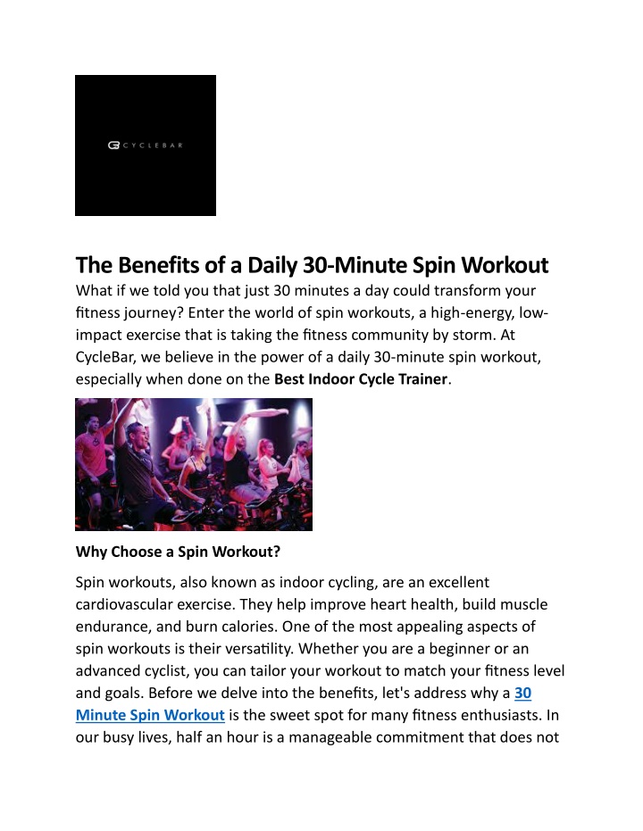 the benefits of a daily 30 minute spin workout n.w