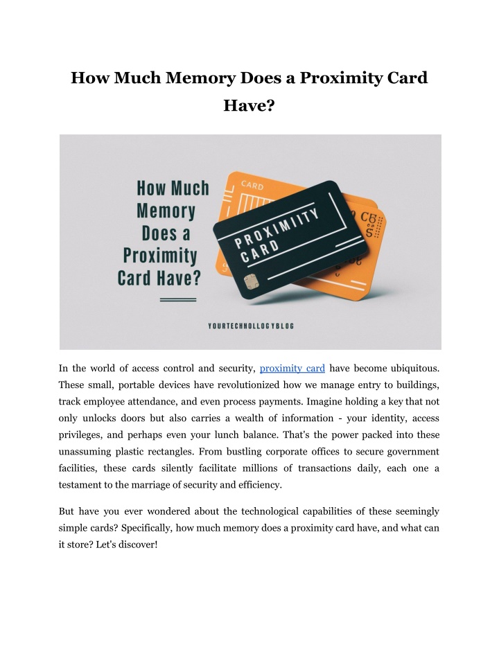 how much memory does a proximity card n.w