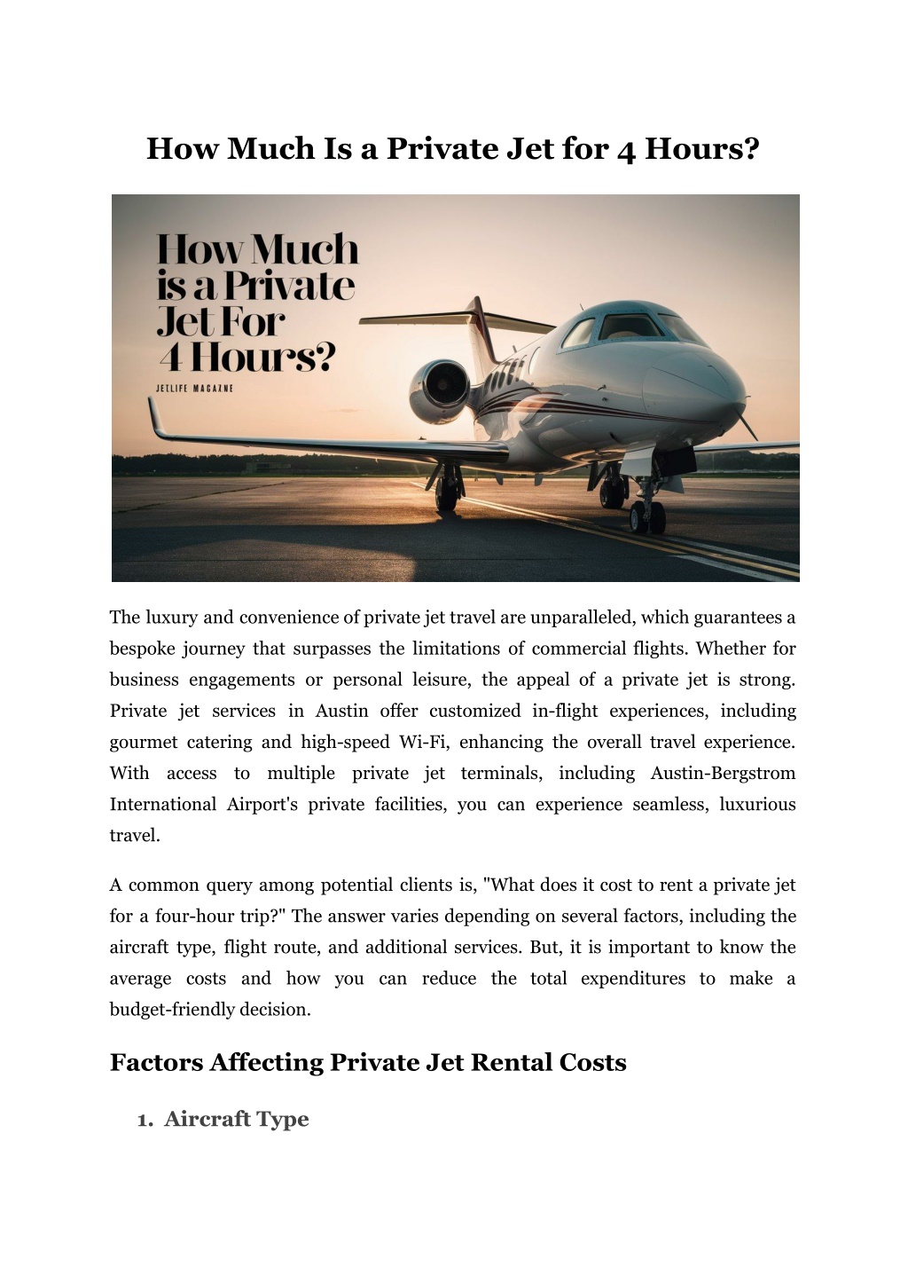 how much is a private jet for 4 hours l.w