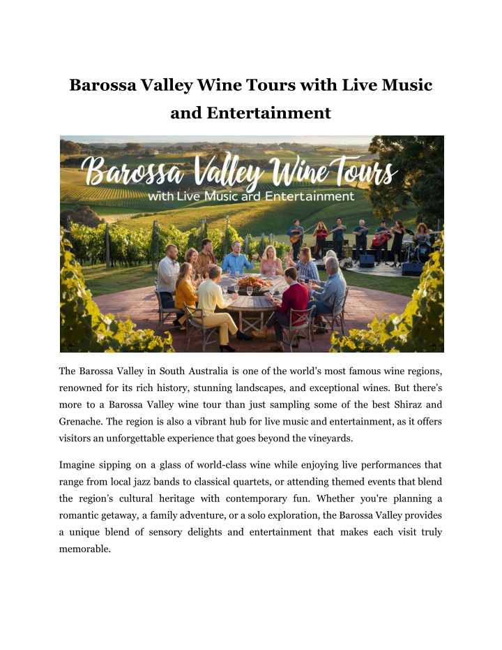 barossa valley wine tours with live music n.w