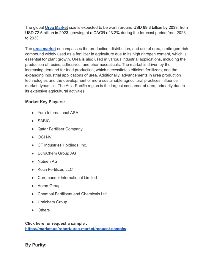the global urea market size is expected n.w