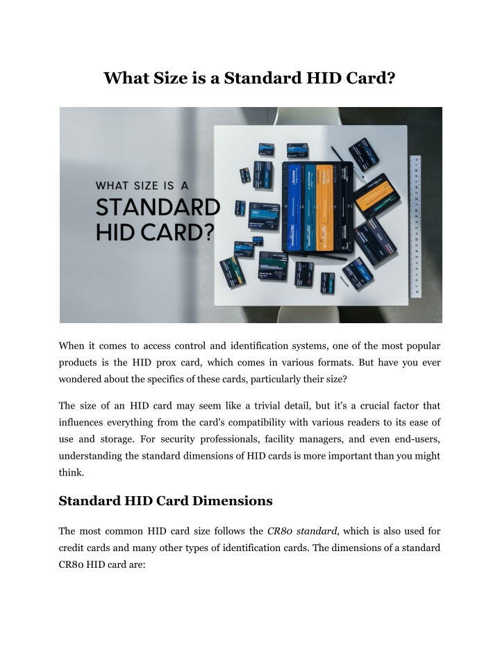 what size is a standard hid card n.w