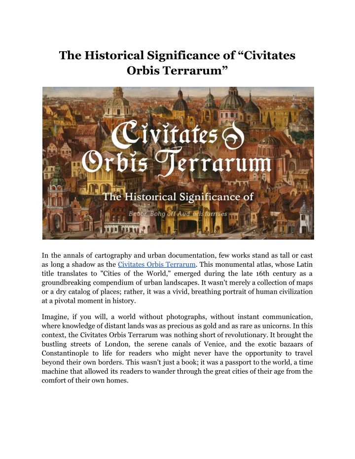 the historical significance of civitates orbis n.w