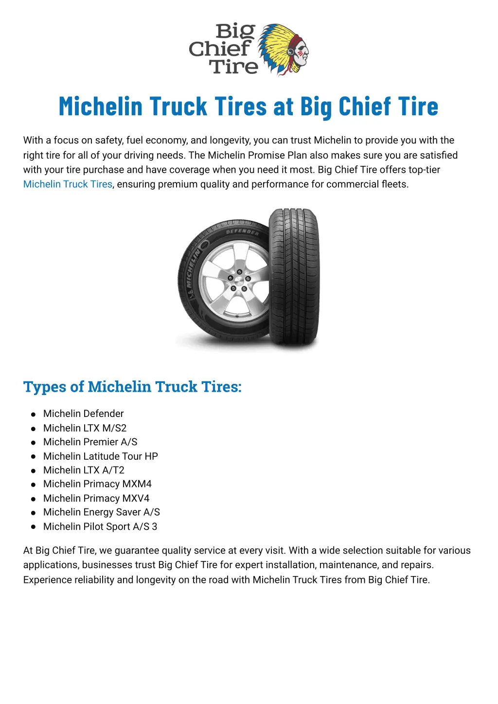michelin truck tires at big chief tire n.
