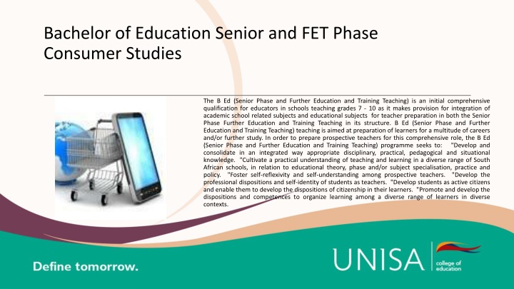 Bachelor of Education (Senior Phase and FET Phase) Consumer Studies Program