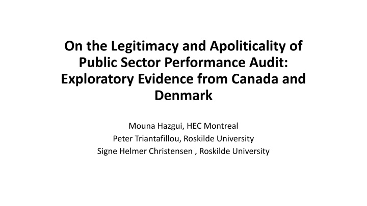 Public Sector Performance Audit in Canada and Denmark