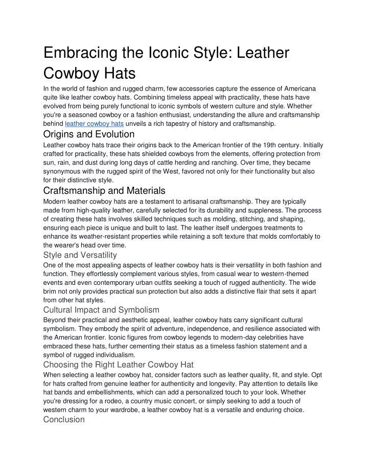 embracing the iconic style leather cowboy hats n.w