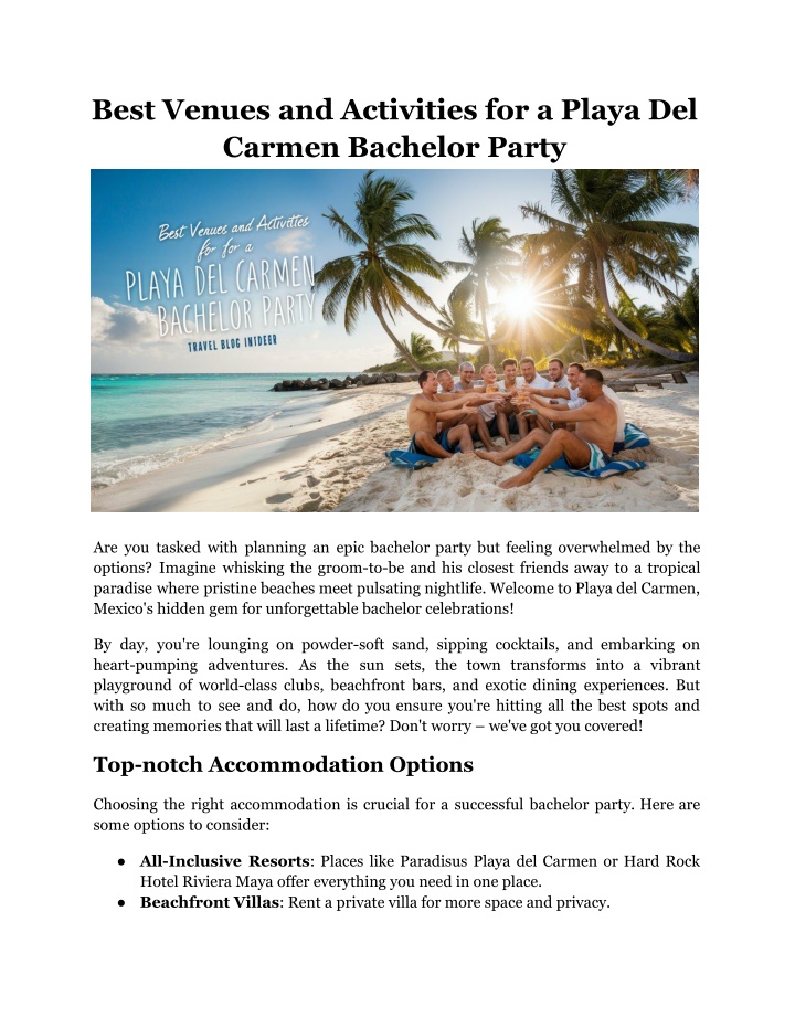 best venues and activities for a playa del carmen n.w