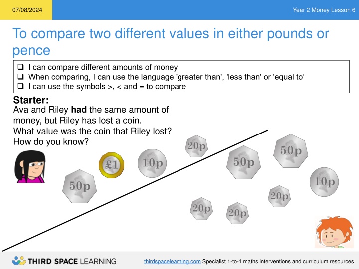 Money Lesson: Comparing Values in Pounds and Pence