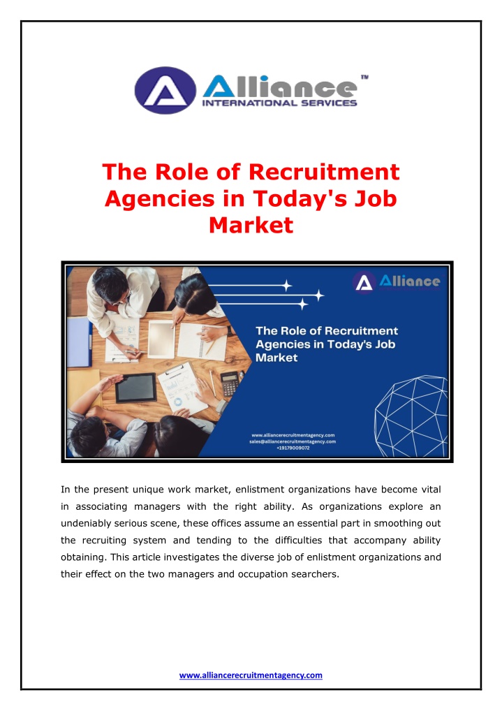 the role of recruitment agencies in today n.w