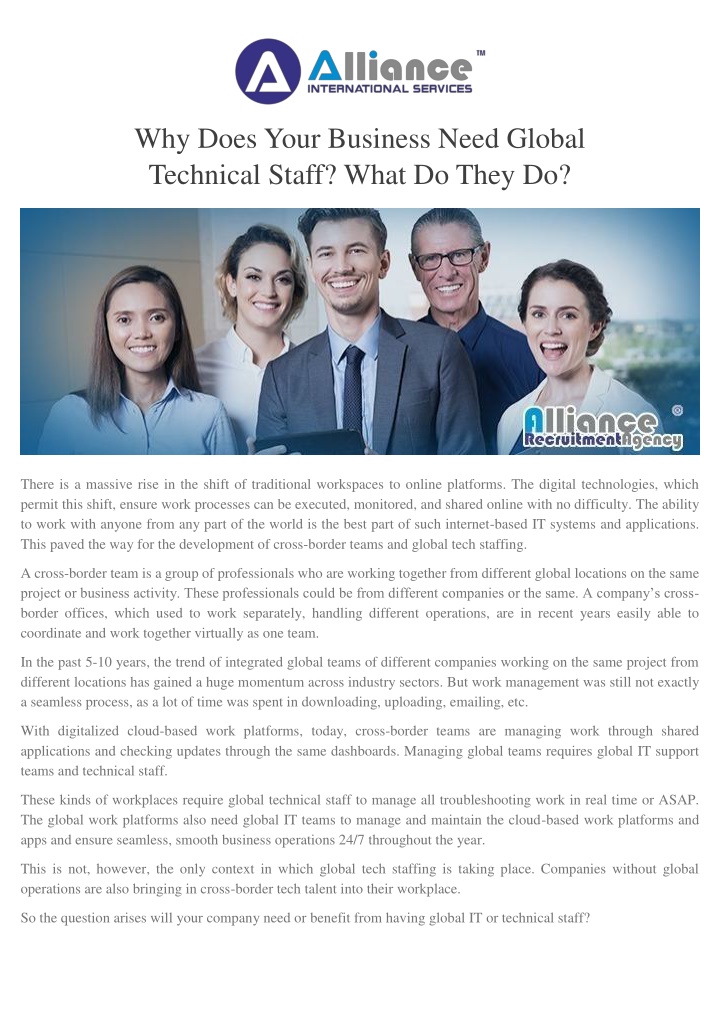 why does your business need global technical n.w