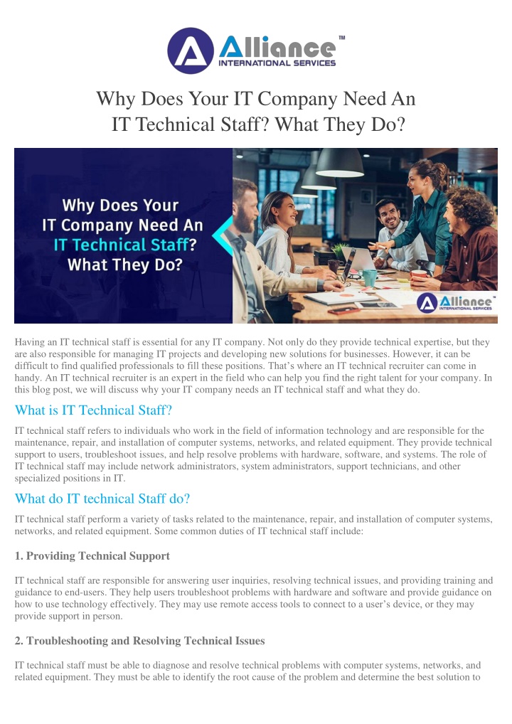 why does your it company need an it technical n.w